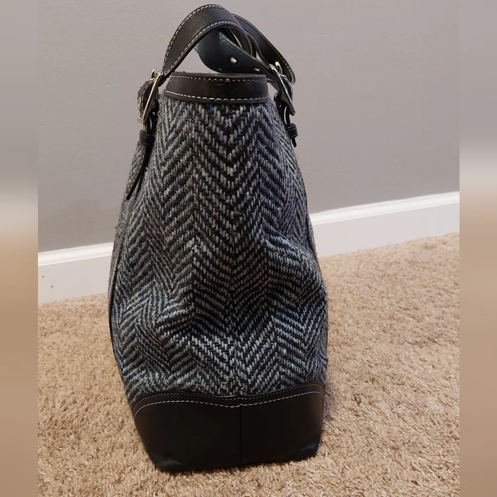COACH Hampton Wool Tweed Herringbone Tote Shoulder Bag